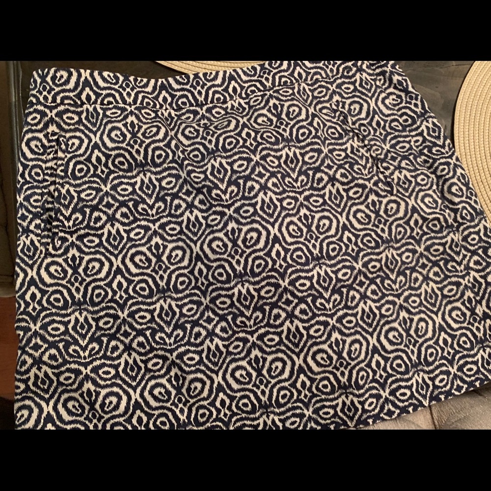 J. Crew blue and white print mini skirt
